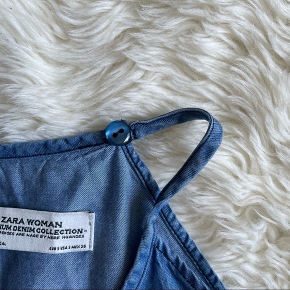 Zara Tank Top Premium Denim Collection Chambray Halter Cropped Flowy Blue S - Picture 5 of 8